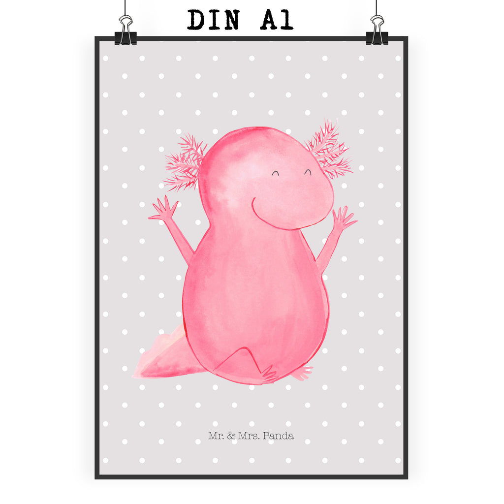Poster Axolotl Hurra Poster, Wandposter, Bild, Wanddeko, Küchenposter, Kinderposter, Wanddeko Bild, Raumdekoration, Wanddekoration, Handgemaltes Poster, Mr. & Mrs. Panda Poster, Designposter, Kunstdruck, Posterdruck, Axolotl, Molch, Axolot, Schwanzlurch, Lurch, Lurche, fröhlich, Spaß, Freude, Motivation, Zufriedenheit