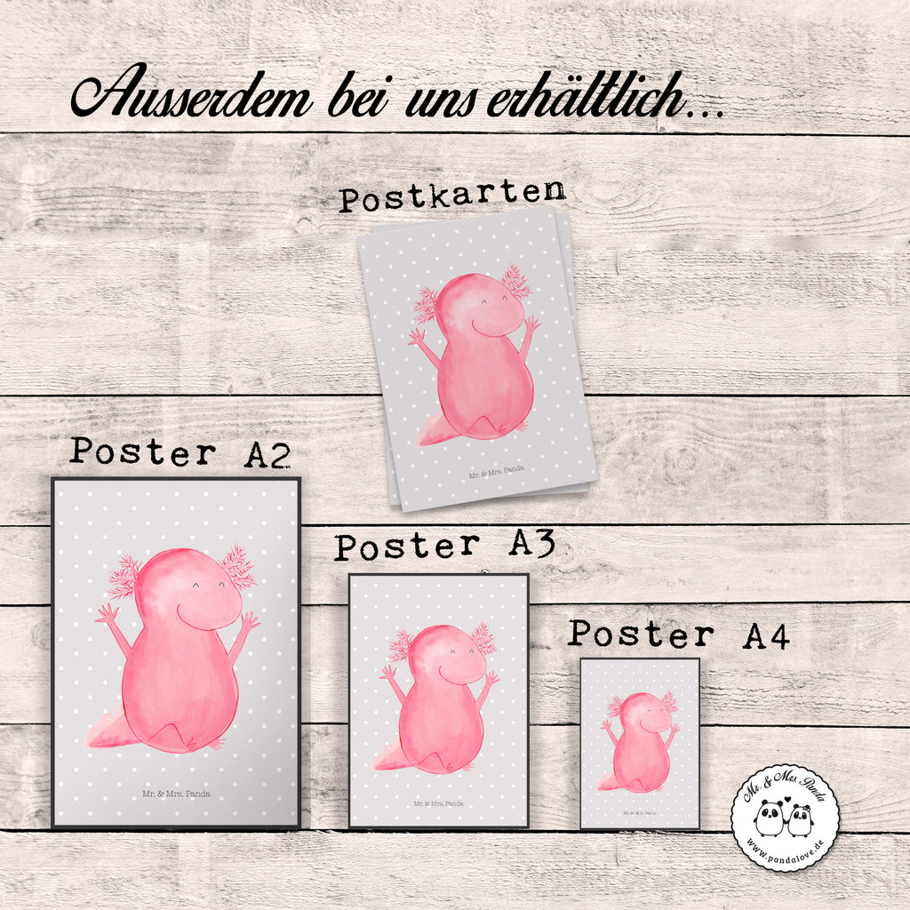 Poster Axolotl Hurra Poster, Wandposter, Bild, Wanddeko, Küchenposter, Kinderposter, Wanddeko Bild, Raumdekoration, Wanddekoration, Handgemaltes Poster, Mr. & Mrs. Panda Poster, Designposter, Kunstdruck, Posterdruck, Axolotl, Molch, Axolot, Schwanzlurch, Lurch, Lurche, fröhlich, Spaß, Freude, Motivation, Zufriedenheit