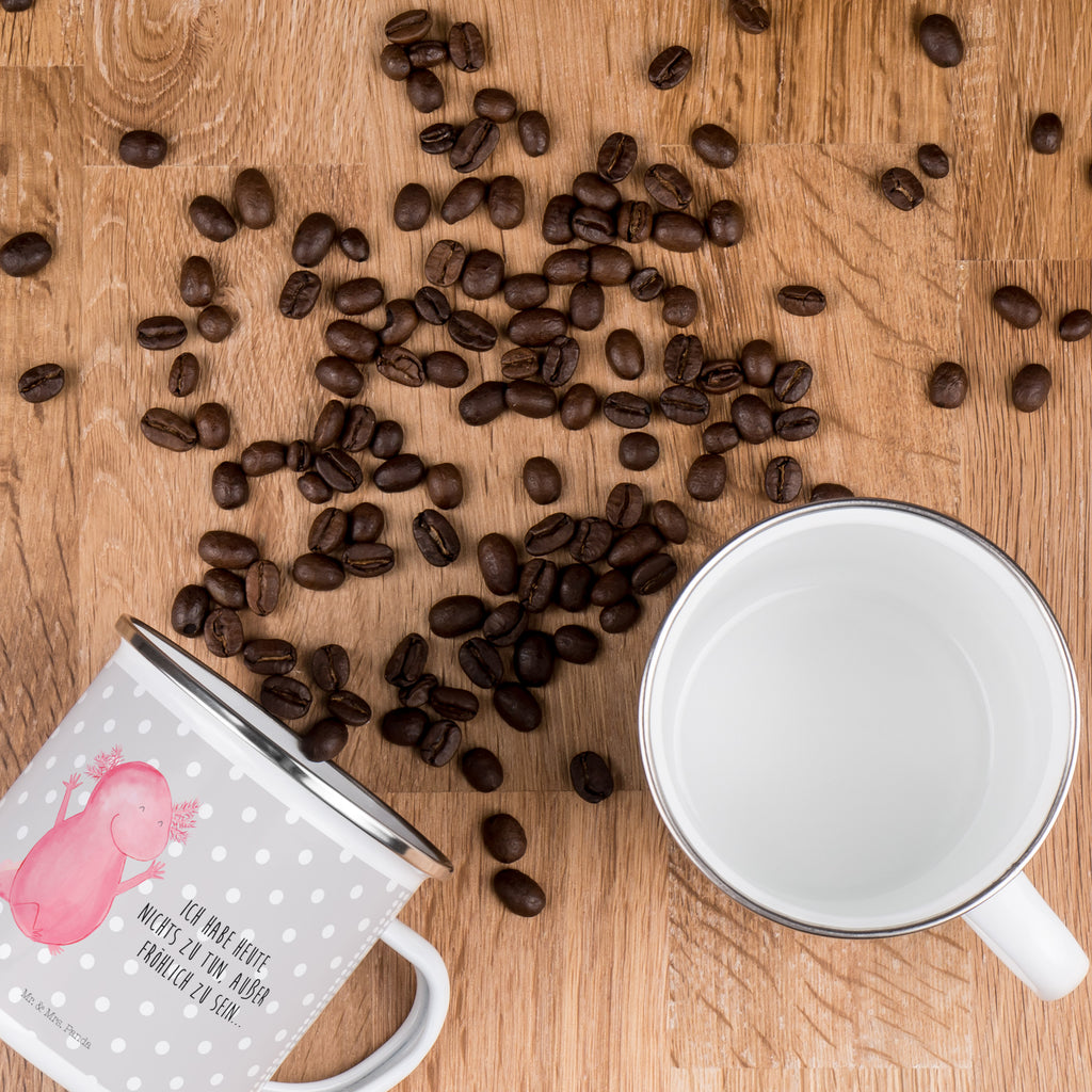 Camping Emaille Tasse Axolotl Hurra Campingtasse, Trinkbecher, Metalltasse, Outdoor Tasse, Emaille Trinkbecher, Blechtasse Outdoor, Emaille Campingbecher, Edelstahl Trinkbecher, Metalltasse für Camping, Kaffee Blechtasse, Camping Tasse Metall, Axolotl, Molch, Axolot, Schwanzlurch, Lurch, Lurche, fröhlich, Spaß, Freude, Motivation, Zufriedenheit