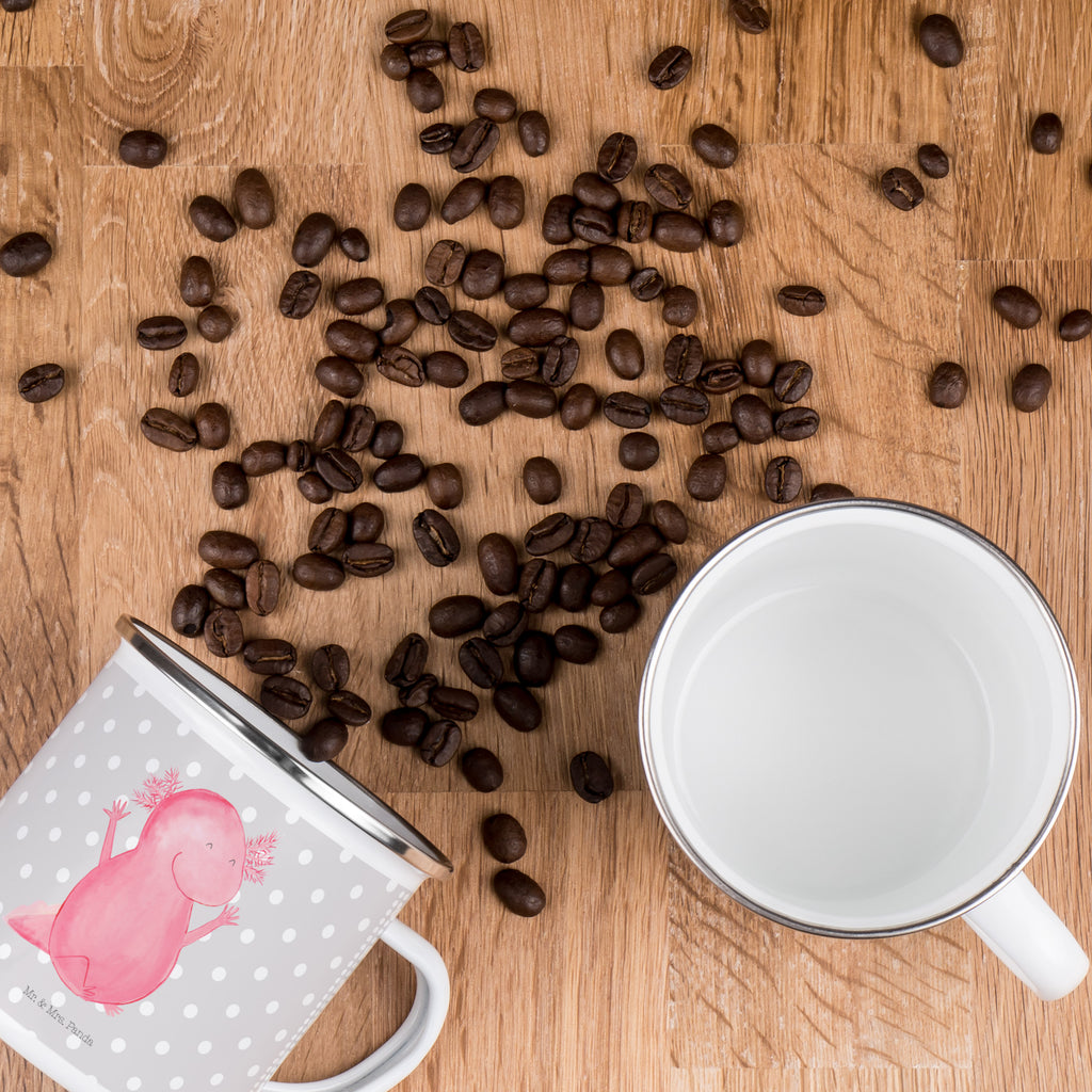 Camping Emaille Tasse Axolotl Hurra Campingtasse, Trinkbecher, Metalltasse, Outdoor Tasse, Emaille Trinkbecher, Blechtasse Outdoor, Emaille Campingbecher, Edelstahl Trinkbecher, Metalltasse für Camping, Kaffee Blechtasse, Camping Tasse Metall, Axolotl, Molch, Axolot, Schwanzlurch, Lurch, Lurche, fröhlich, Spaß, Freude, Motivation, Zufriedenheit