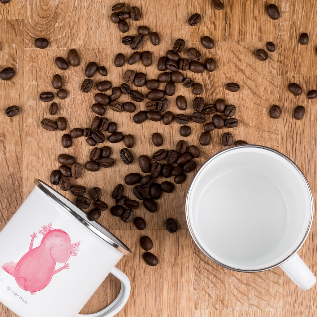 Camping Emaille Tasse Axolotl Hurra Campingtasse, Trinkbecher, Metalltasse, Outdoor Tasse, Emaille Trinkbecher, Blechtasse Outdoor, Emaille Campingbecher, Edelstahl Trinkbecher, Metalltasse für Camping, Kaffee Blechtasse, Camping Tasse Metall, Axolotl, Molch, Axolot, Schwanzlurch, Lurch, Lurche, fröhlich, Spaß, Freude, Motivation, Zufriedenheit