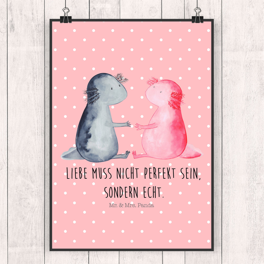 Poster Axolotl Liebe Poster, Wandposter, Bild, Wanddeko, Küchenposter, Kinderposter, Wanddeko Bild, Raumdekoration, Wanddekoration, Handgemaltes Poster, Mr. & Mrs. Panda Poster, Designposter, Kunstdruck, Posterdruck, Axolotl, Molch, Axolot, Schwanzlurch, Lurch, Lurche, Liebe, große Liebe, Liebesbeweis, Freund, Verlobter, Ehemann, Jahrestag, Valentinstag
