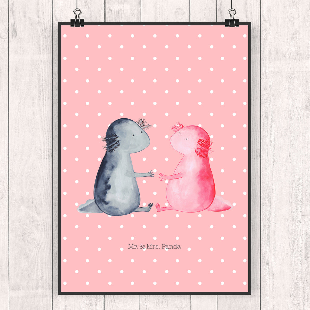 Poster Axolotl Liebe Poster, Wandposter, Bild, Wanddeko, Küchenposter, Kinderposter, Wanddeko Bild, Raumdekoration, Wanddekoration, Handgemaltes Poster, Mr. & Mrs. Panda Poster, Designposter, Kunstdruck, Posterdruck, Axolotl, Molch, Axolot, Schwanzlurch, Lurch, Lurche, Liebe, große Liebe, Liebesbeweis, Freund, Verlobter, Ehemann, Jahrestag, Valentinstag