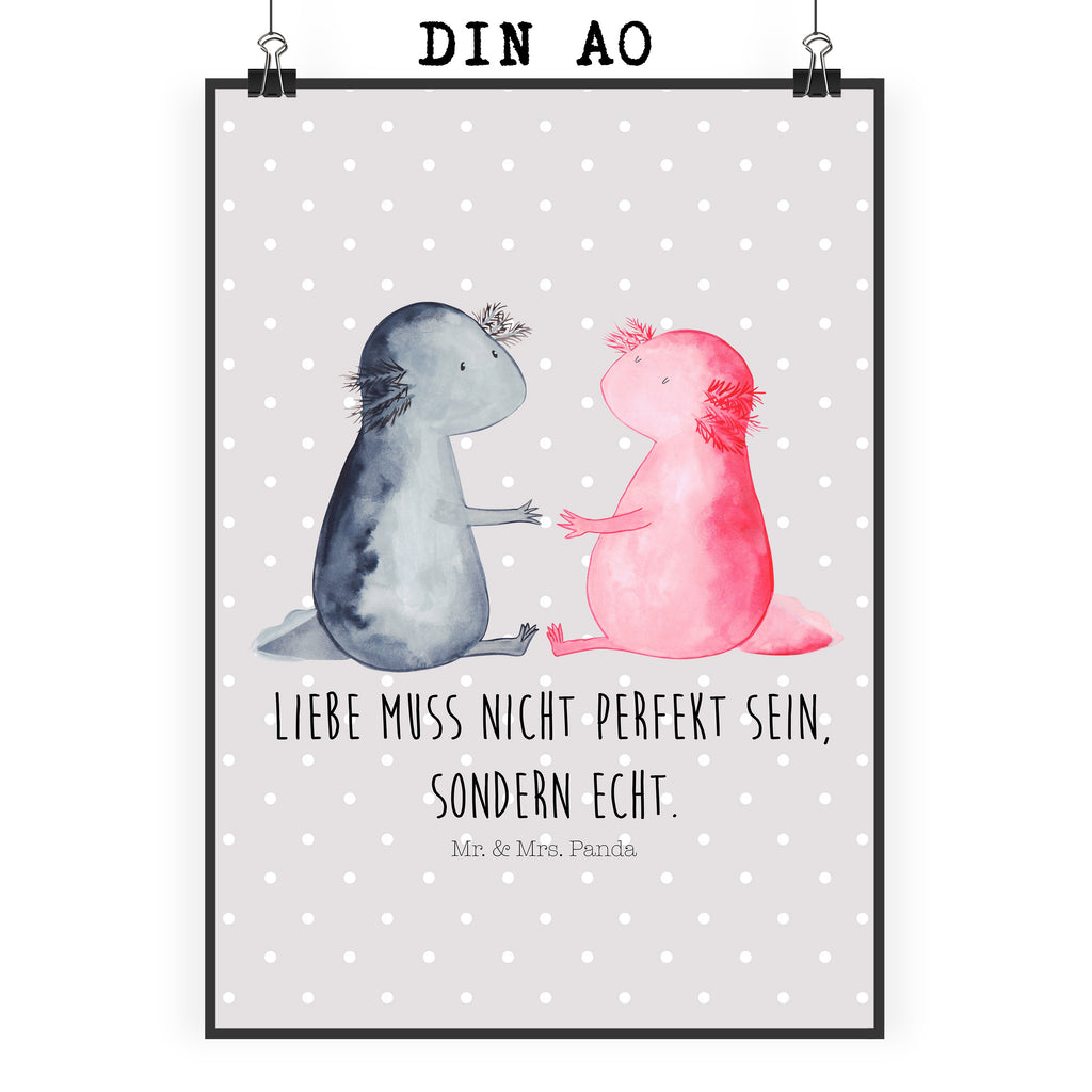 Poster Axolotl Liebe Poster, Wandposter, Bild, Wanddeko, Küchenposter, Kinderposter, Wanddeko Bild, Raumdekoration, Wanddekoration, Handgemaltes Poster, Mr. & Mrs. Panda Poster, Designposter, Kunstdruck, Posterdruck, Axolotl, Molch, Axolot, Schwanzlurch, Lurch, Lurche, Liebe, große Liebe, Liebesbeweis, Freund, Verlobter, Ehemann, Jahrestag, Valentinstag