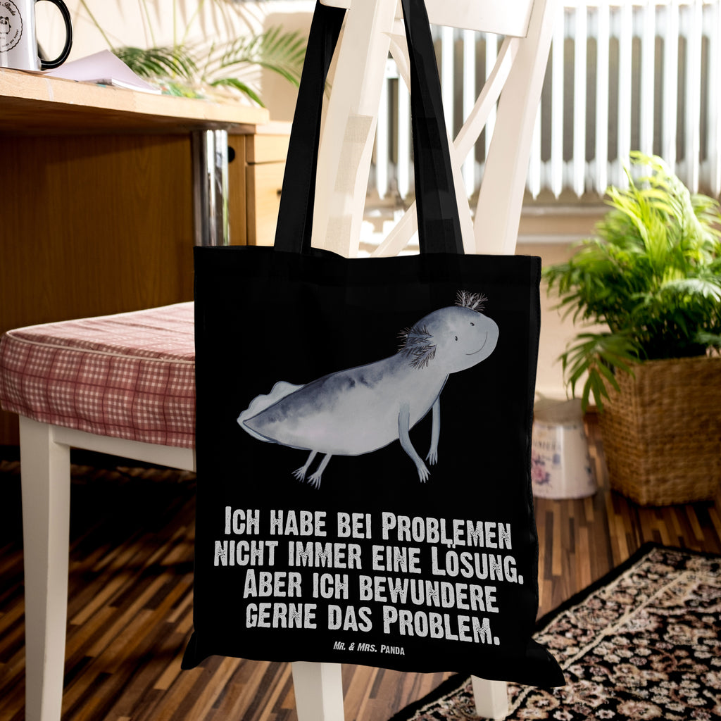 Tragetasche Axolotl schwimmt Beuteltasche, Beutel, Einkaufstasche, Jutebeutel, Stoffbeutel, Axolotl, Molch, Axolot, Schwanzlurch, Lurch, Lurche, Problem, Probleme, Lösungen, Motivation