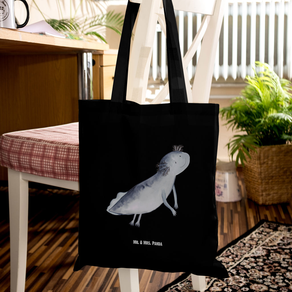 Tragetasche Axolotl schwimmt Beuteltasche, Beutel, Einkaufstasche, Jutebeutel, Stoffbeutel, Axolotl, Molch, Axolot, Schwanzlurch, Lurch, Lurche, Problem, Probleme, Lösungen, Motivation
