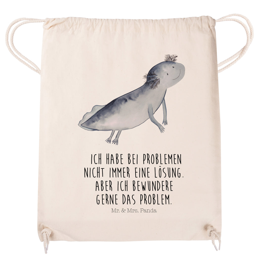 Sportbeutel Axolotl schwimmt Turnbeutel, Beutel, Sporttasche, Tasche, Stoffbeutel, Axolotl, Molch, Axolot, Schwanzlurch, Lurch, Lurche, Problem, Probleme, Lösungen, Motivation