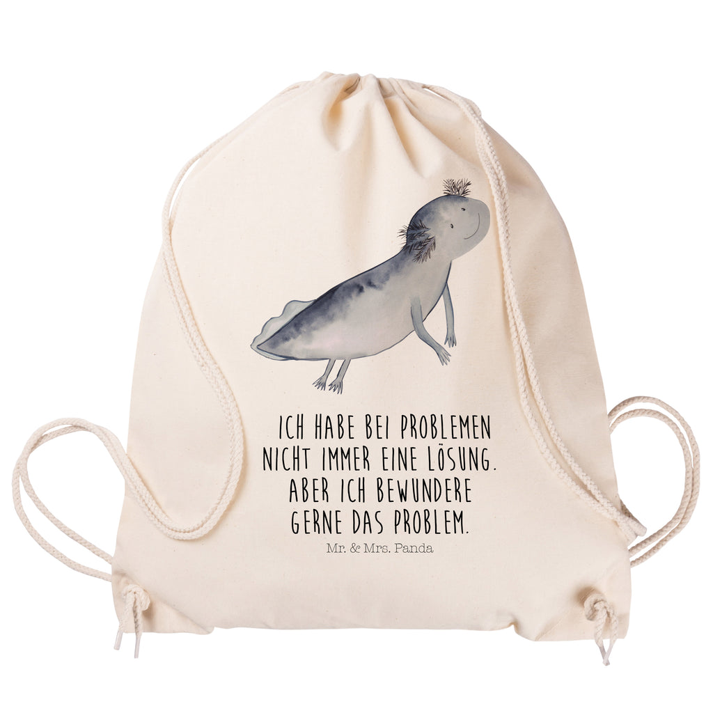 Sportbeutel Axolotl schwimmt Turnbeutel, Beutel, Sporttasche, Tasche, Stoffbeutel, Axolotl, Molch, Axolot, Schwanzlurch, Lurch, Lurche, Problem, Probleme, Lösungen, Motivation