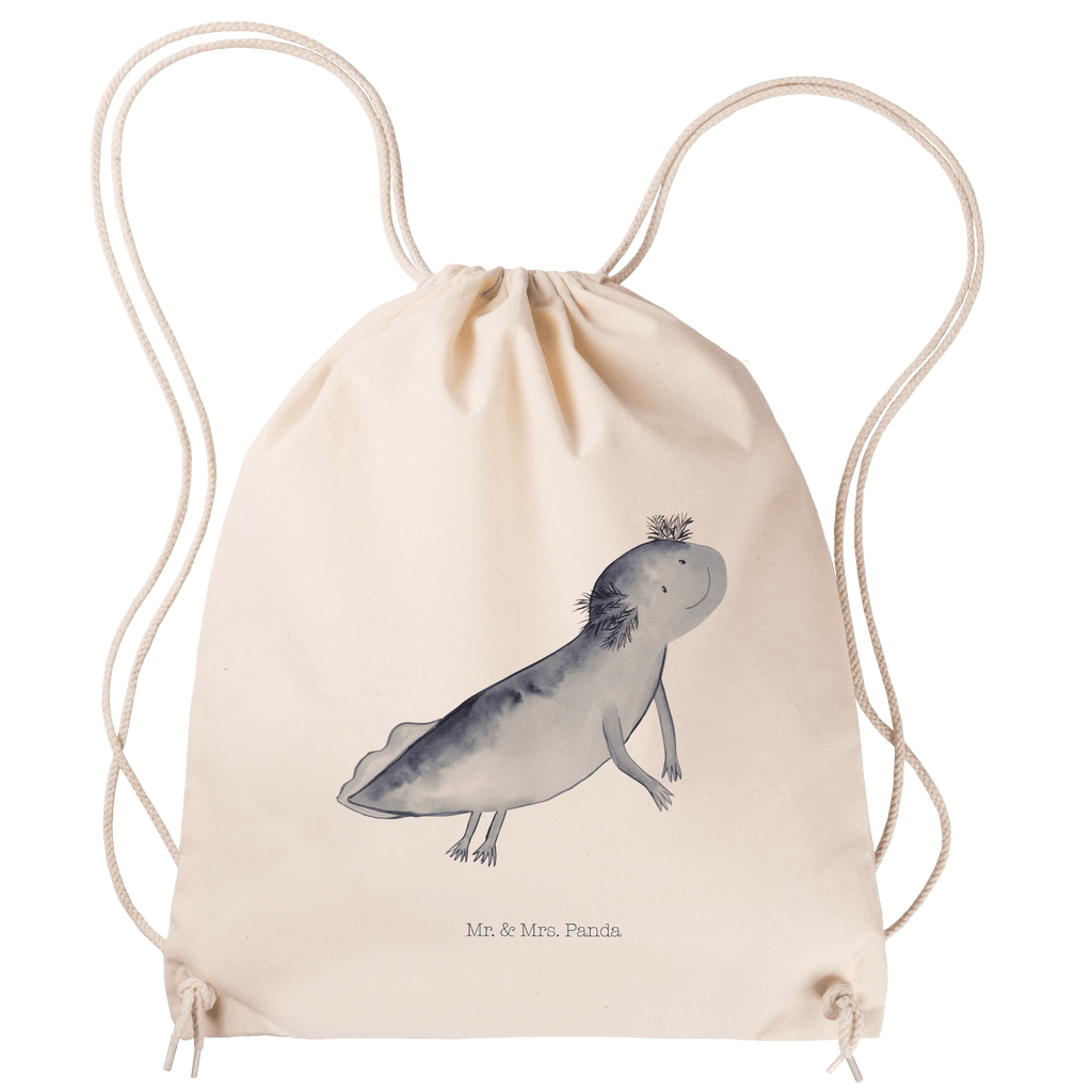 Sportbeutel Axolotl schwimmt Turnbeutel, Beutel, Sporttasche, Tasche, Stoffbeutel, Axolotl, Molch, Axolot, Schwanzlurch, Lurch, Lurche, Problem, Probleme, Lösungen, Motivation