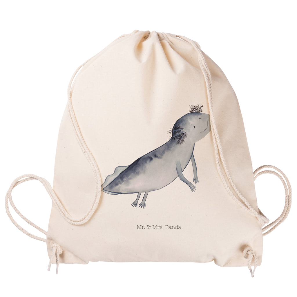 Sportbeutel Axolotl schwimmt Turnbeutel, Beutel, Sporttasche, Tasche, Stoffbeutel, Axolotl, Molch, Axolot, Schwanzlurch, Lurch, Lurche, Problem, Probleme, Lösungen, Motivation