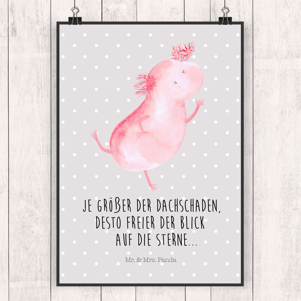 Poster Axolotl tanzt Poster, Wandposter, Bild, Wanddeko, Küchenposter, Kinderposter, Wanddeko Bild, Raumdekoration, Wanddekoration, Handgemaltes Poster, Mr. & Mrs. Panda Poster, Designposter, Kunstdruck, Posterdruck, Axolotl, Molch, Axolot, Schwanzlurch, Lurch, Lurche, Dachschaden, Sterne, verrückt, Freundin, beste Freundin