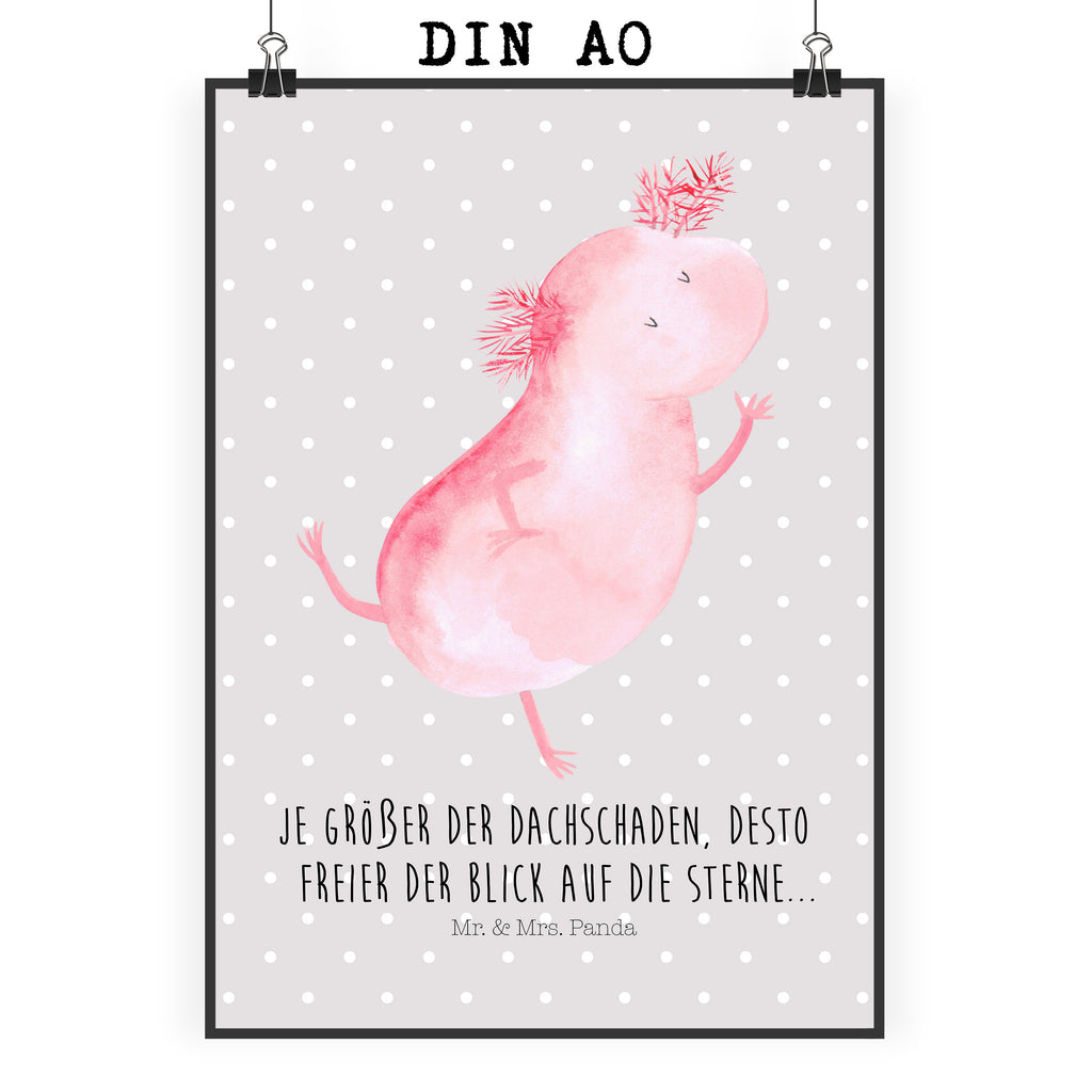 Poster Axolotl tanzt Poster, Wandposter, Bild, Wanddeko, Küchenposter, Kinderposter, Wanddeko Bild, Raumdekoration, Wanddekoration, Handgemaltes Poster, Mr. & Mrs. Panda Poster, Designposter, Kunstdruck, Posterdruck, Axolotl, Molch, Axolot, Schwanzlurch, Lurch, Lurche, Dachschaden, Sterne, verrückt, Freundin, beste Freundin