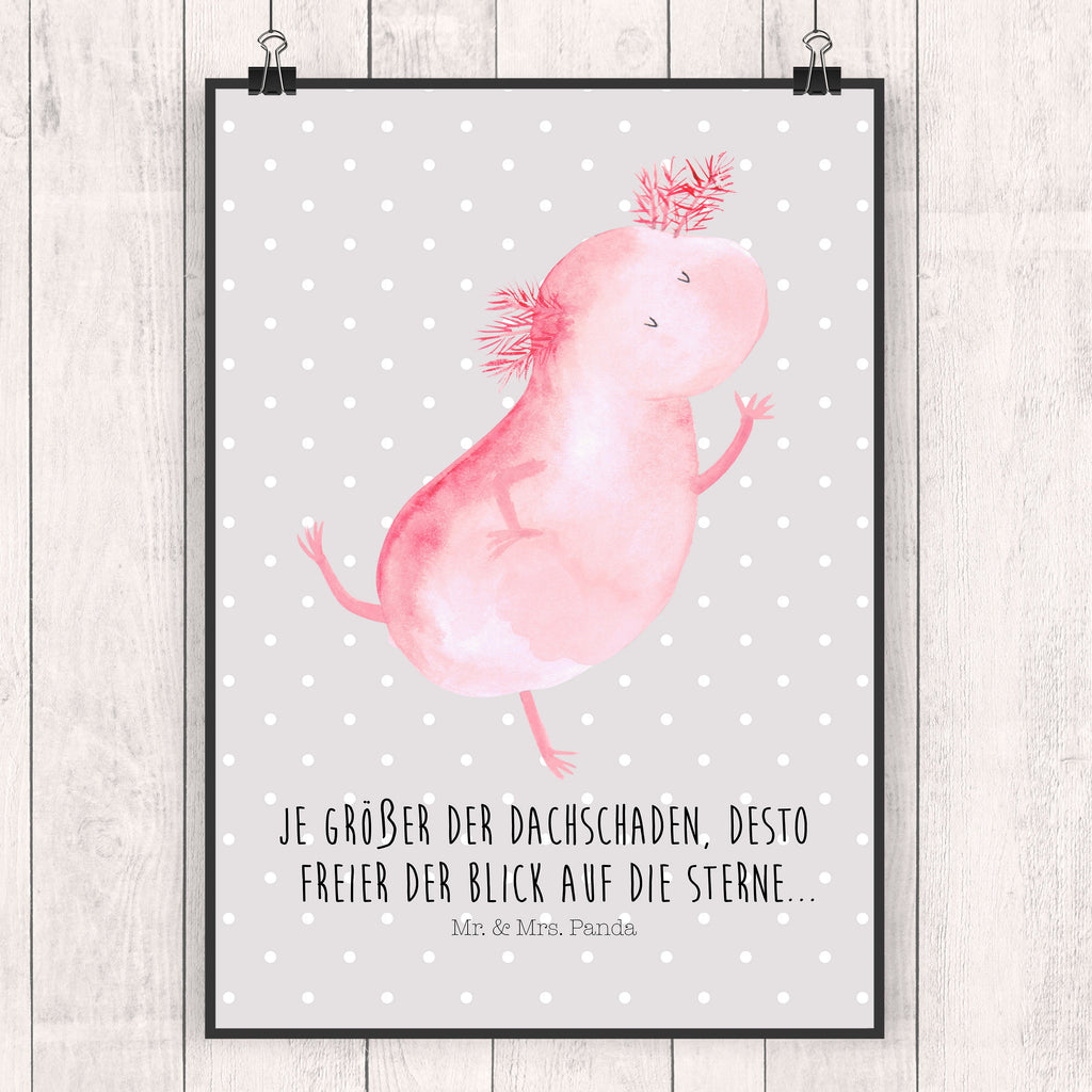 Poster Axolotl tanzt Poster, Wandposter, Bild, Wanddeko, Küchenposter, Kinderposter, Wanddeko Bild, Raumdekoration, Wanddekoration, Handgemaltes Poster, Mr. & Mrs. Panda Poster, Designposter, Kunstdruck, Posterdruck, Axolotl, Molch, Axolot, Schwanzlurch, Lurch, Lurche, Dachschaden, Sterne, verrückt, Freundin, beste Freundin