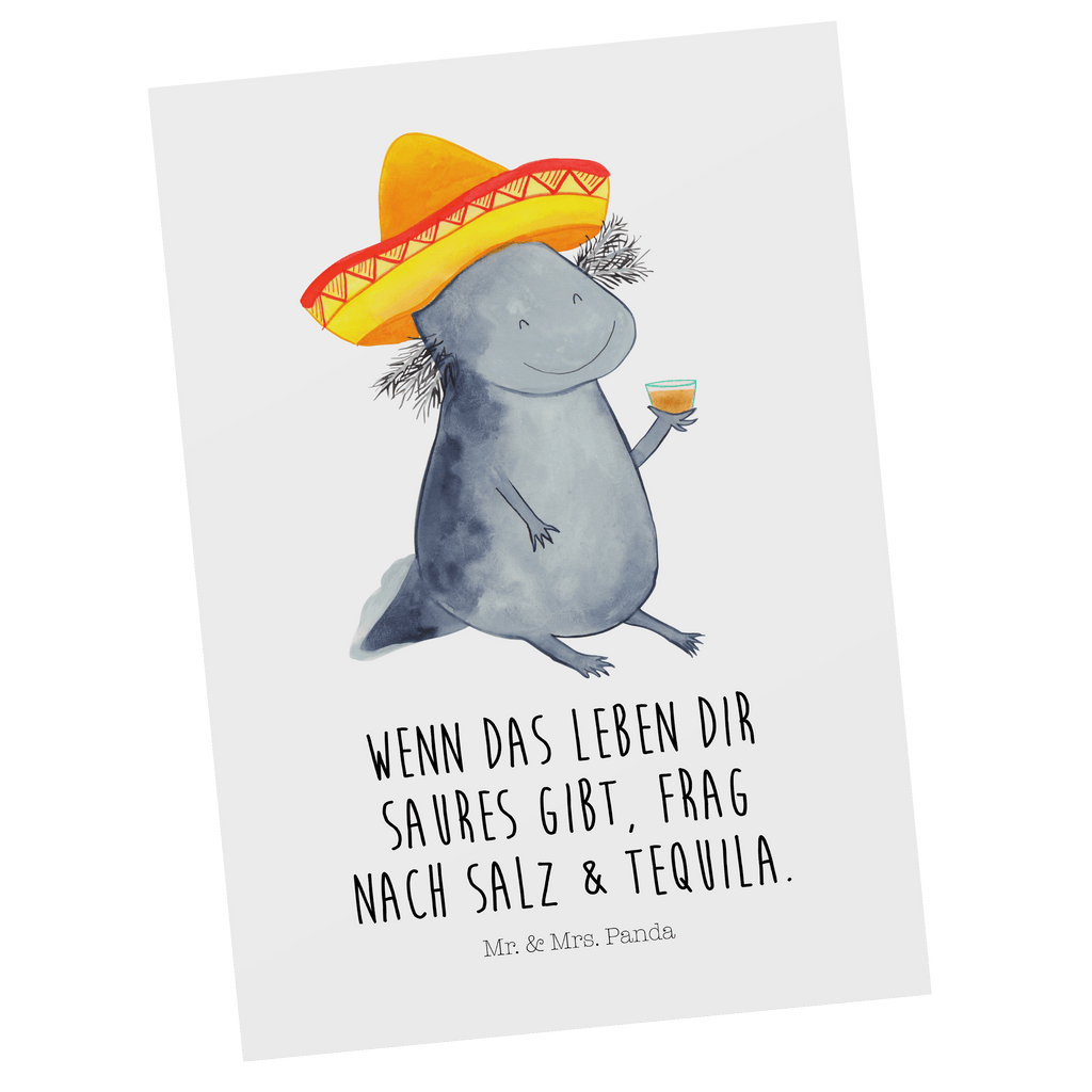 Postkarte Axolotl Tequila Geschenkkarte, Grußkarte, Karte, Einladung, Ansichtskarte, Geburtstagskarte, Einladungskarte, Dankeskarte, Axolotl, Molch, Mexico, Mexiko, Sombrero, Zitrone, Tequila, Motivation, Spruch, Schwanzlurch, Lurch, Lurche, Axolot, Feuerdrache, Feuersalamander