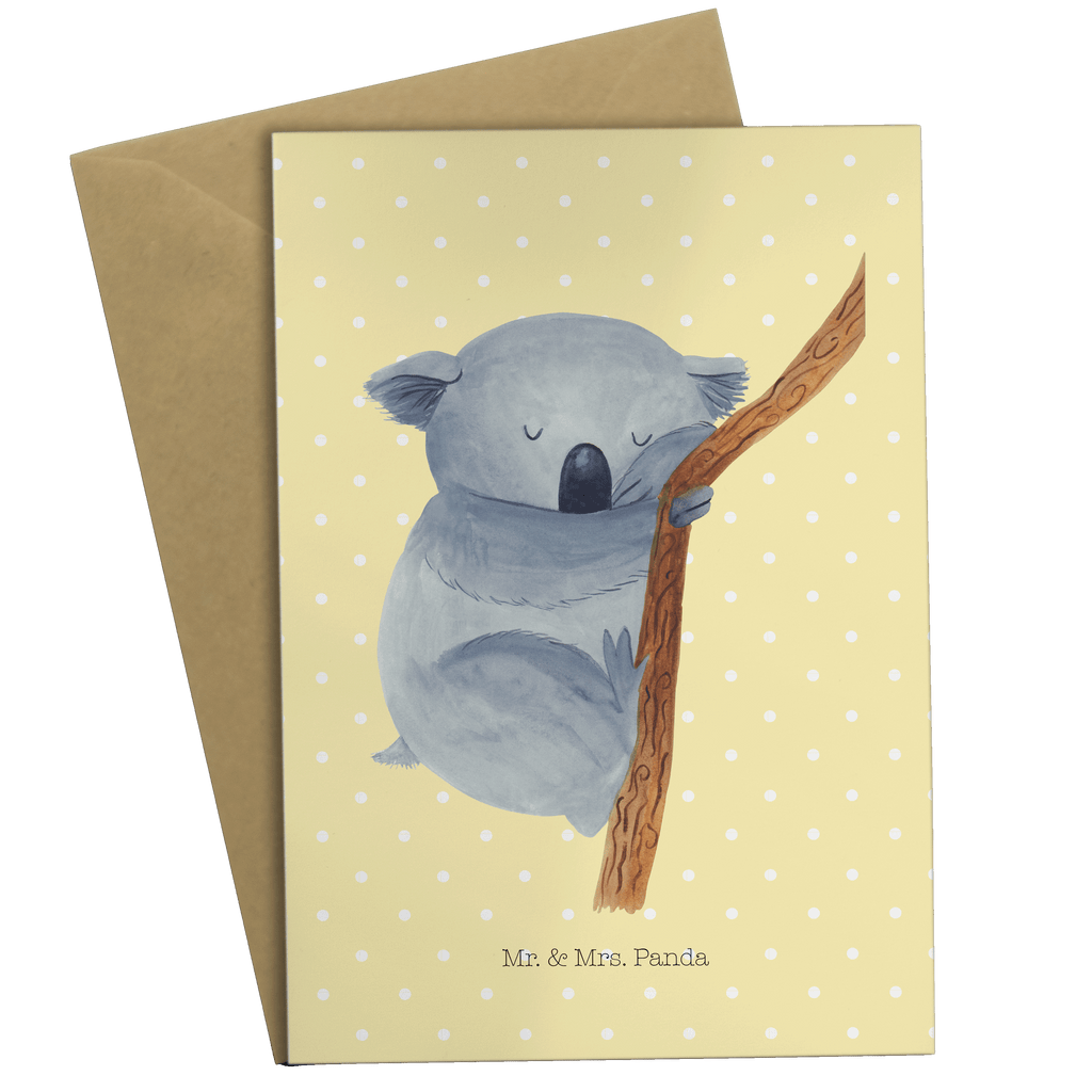 Grußkarte Koalabär Klappkarte, Einladungskarte, Glückwunschkarte, Hochzeitskarte, Geburtstagskarte, Karte, Tiermotive, Gute Laune, lustige Sprüche, Tiere, Koala, träumen, Traum, schlafen, Schlafzimmer, Traumland, Bär, Koalabär