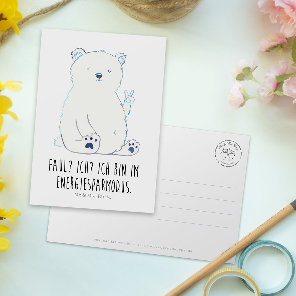 Postkarte Eisbär Faul Geschenkkarte, Grußkarte, Karte, Einladung, Ansichtskarte, Geburtstagskarte, Einladungskarte, Bär, Teddy, Teddybär, Eisbär, Nordpol, Faul, Entspannen, Relaxen, Büro, Arbeit, Bürojob, Arbeitsplatz, Homeoffice