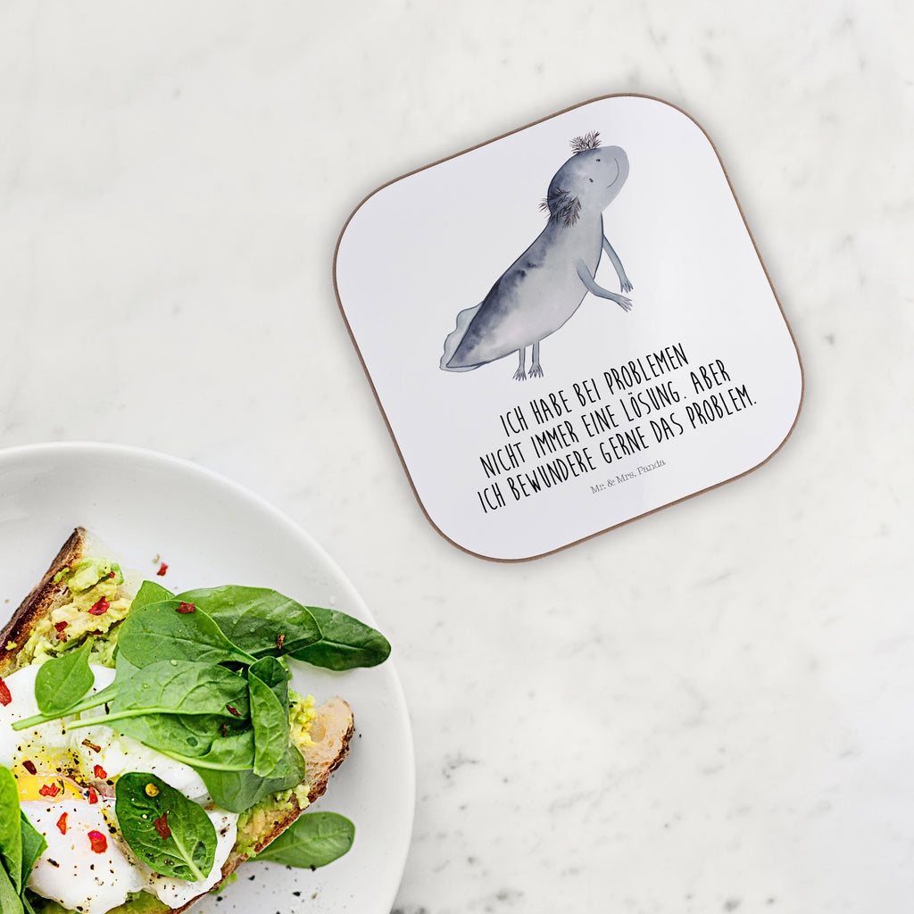 Quadratische Untersetzer Axolotl schwimmt Bierdeckel, Glasuntersetzer, Untersetzer Gläser, Getränkeuntersetzer, Axolotl, Molch, Axolot, Schwanzlurch, Lurch, Lurche, Problem, Probleme, Lösungen, Motivation