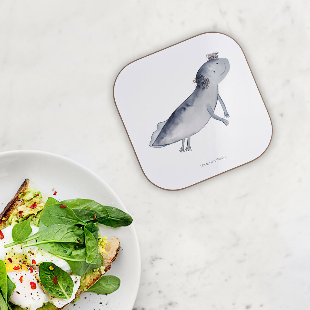 Quadratische Untersetzer Axolotl schwimmt Bierdeckel, Glasuntersetzer, Untersetzer Gläser, Getränkeuntersetzer, Axolotl, Molch, Axolot, Schwanzlurch, Lurch, Lurche, Problem, Probleme, Lösungen, Motivation