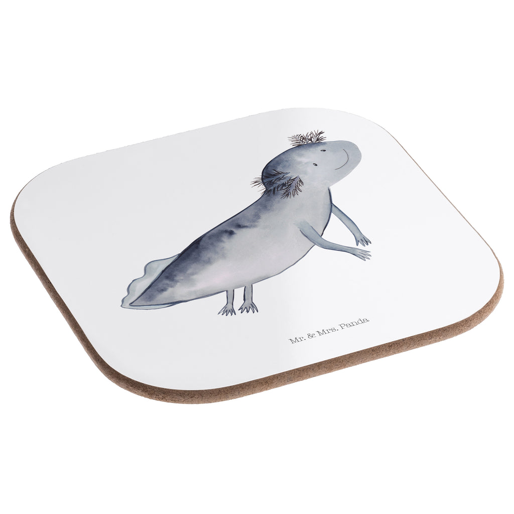 Quadratische Untersetzer Axolotl schwimmt Bierdeckel, Glasuntersetzer, Untersetzer Gläser, Getränkeuntersetzer, Axolotl, Molch, Axolot, Schwanzlurch, Lurch, Lurche, Problem, Probleme, Lösungen, Motivation