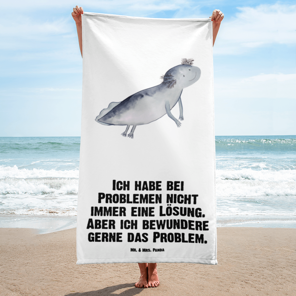 XL Badehandtuch Axolotl schwimmt Handtuch, Badetuch, Duschtuch, Strandtuch, Saunatuch, Axolotl, Molch, Axolot, Schwanzlurch, Lurch, Lurche, Problem, Probleme, Lösungen, Motivation