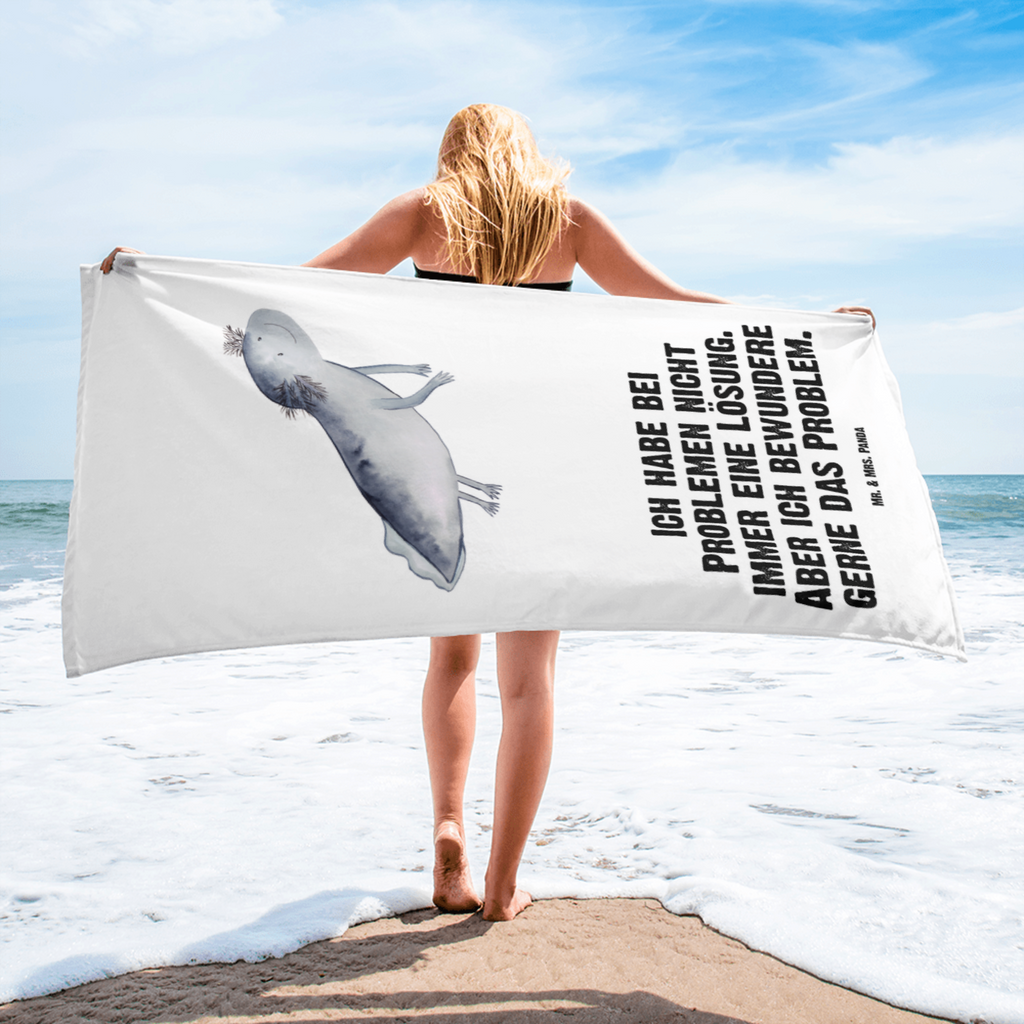 XL Badehandtuch Axolotl schwimmt Handtuch, Badetuch, Duschtuch, Strandtuch, Saunatuch, Axolotl, Molch, Axolot, Schwanzlurch, Lurch, Lurche, Problem, Probleme, Lösungen, Motivation