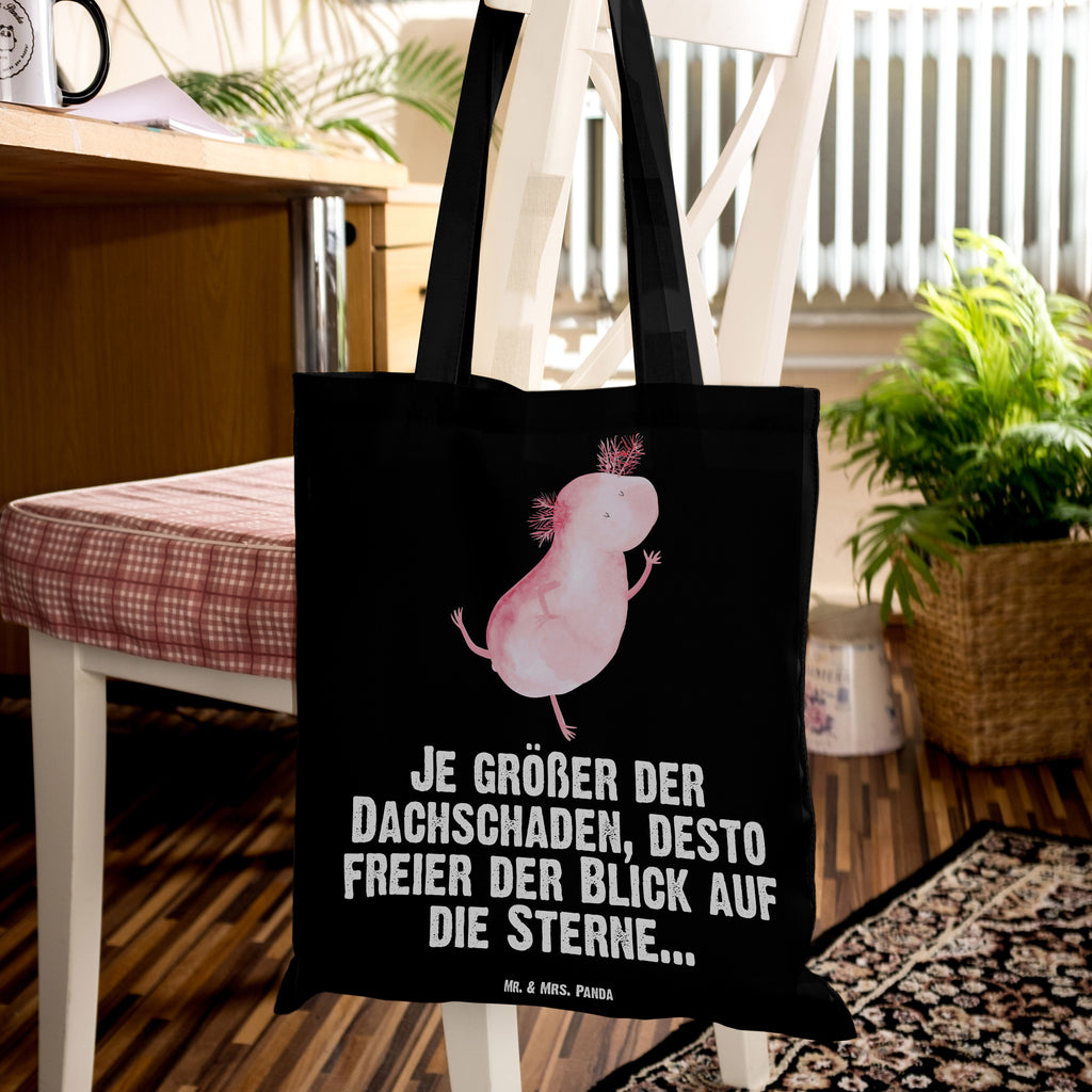 Tragetasche Axolotl tanzt Beuteltasche, Beutel, Einkaufstasche, Jutebeutel, Stoffbeutel, Axolotl, Molch, Axolot, Schwanzlurch, Lurch, Lurche, Dachschaden, Sterne, verrückt, Freundin, beste Freundin