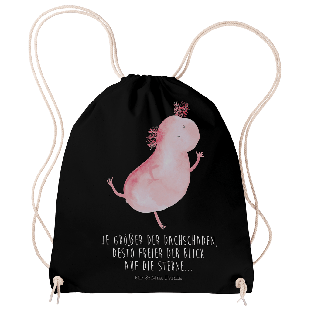 Sportbeutel Axolotl tanzt Turnbeutel, Beutel, Sporttasche, Tasche, Stoffbeutel, Axolotl, Molch, Axolot, Schwanzlurch, Lurch, Lurche, Dachschaden, Sterne, verrückt, Freundin, beste Freundin
