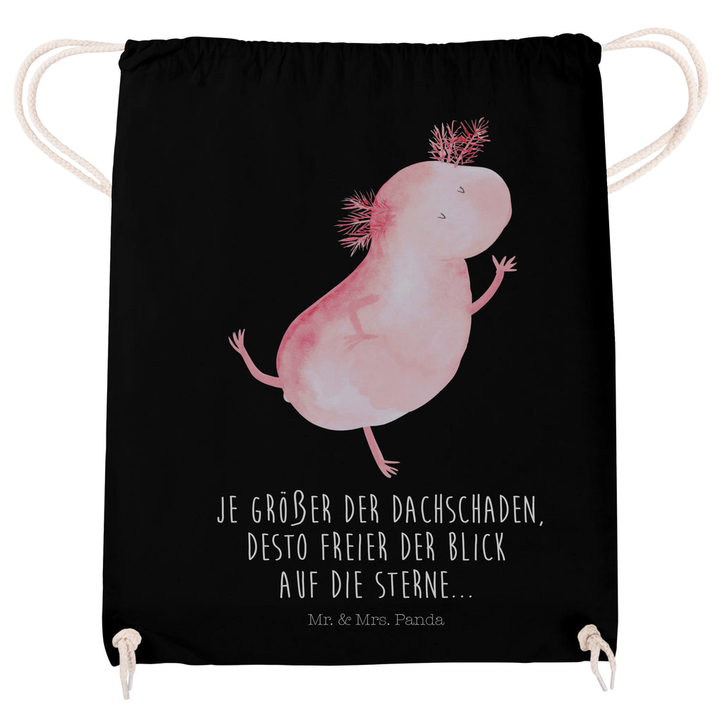Sportbeutel Axolotl tanzt Turnbeutel, Beutel, Sporttasche, Tasche, Stoffbeutel, Axolotl, Molch, Axolot, Schwanzlurch, Lurch, Lurche, Dachschaden, Sterne, verrückt, Freundin, beste Freundin