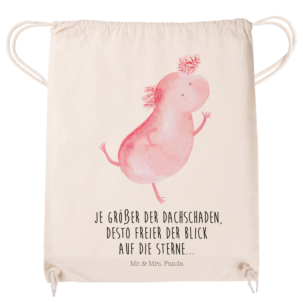 Sportbeutel Axolotl tanzt Turnbeutel, Beutel, Sporttasche, Tasche, Stoffbeutel, Axolotl, Molch, Axolot, Schwanzlurch, Lurch, Lurche, Dachschaden, Sterne, verrückt, Freundin, beste Freundin