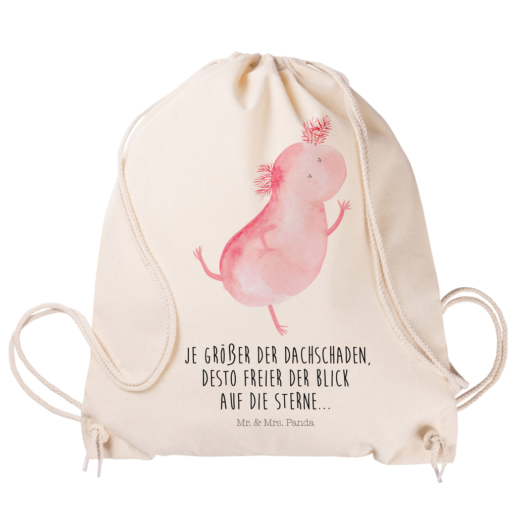 Sportbeutel Axolotl tanzt Turnbeutel, Beutel, Sporttasche, Tasche, Stoffbeutel, Axolotl, Molch, Axolot, Schwanzlurch, Lurch, Lurche, Dachschaden, Sterne, verrückt, Freundin, beste Freundin