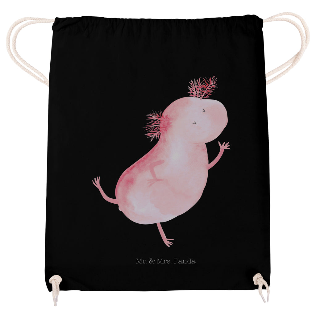 Sportbeutel Axolotl tanzt Turnbeutel, Beutel, Sporttasche, Tasche, Stoffbeutel, Axolotl, Molch, Axolot, Schwanzlurch, Lurch, Lurche, Dachschaden, Sterne, verrückt, Freundin, beste Freundin
