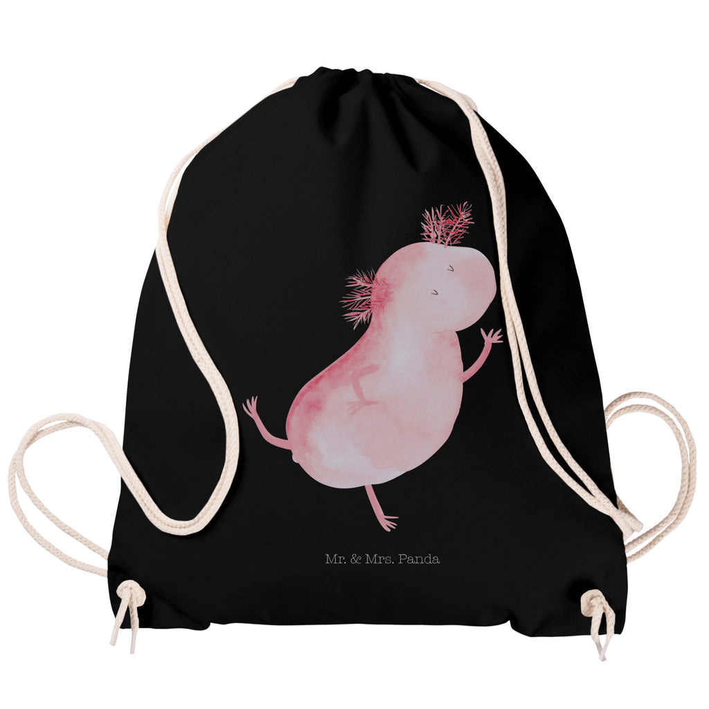 Sportbeutel Axolotl tanzt Turnbeutel, Beutel, Sporttasche, Tasche, Stoffbeutel, Axolotl, Molch, Axolot, Schwanzlurch, Lurch, Lurche, Dachschaden, Sterne, verrückt, Freundin, beste Freundin