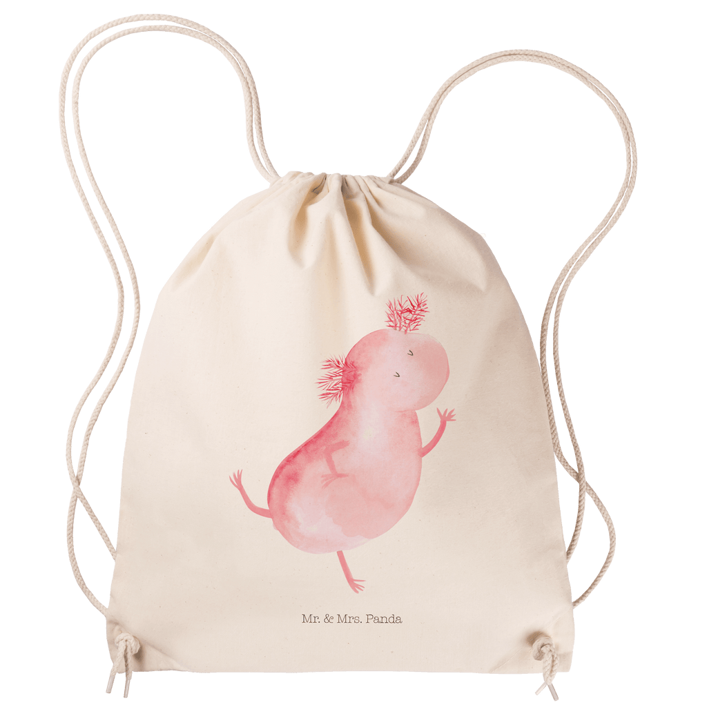 Sportbeutel Axolotl tanzt Turnbeutel, Beutel, Sporttasche, Tasche, Stoffbeutel, Axolotl, Molch, Axolot, Schwanzlurch, Lurch, Lurche, Dachschaden, Sterne, verrückt, Freundin, beste Freundin