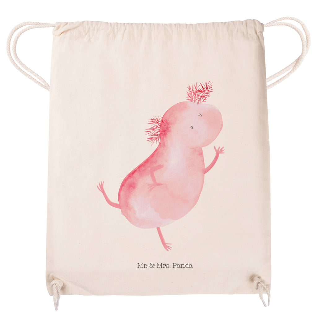Sportbeutel Axolotl tanzt Turnbeutel, Beutel, Sporttasche, Tasche, Stoffbeutel, Axolotl, Molch, Axolot, Schwanzlurch, Lurch, Lurche, Dachschaden, Sterne, verrückt, Freundin, beste Freundin