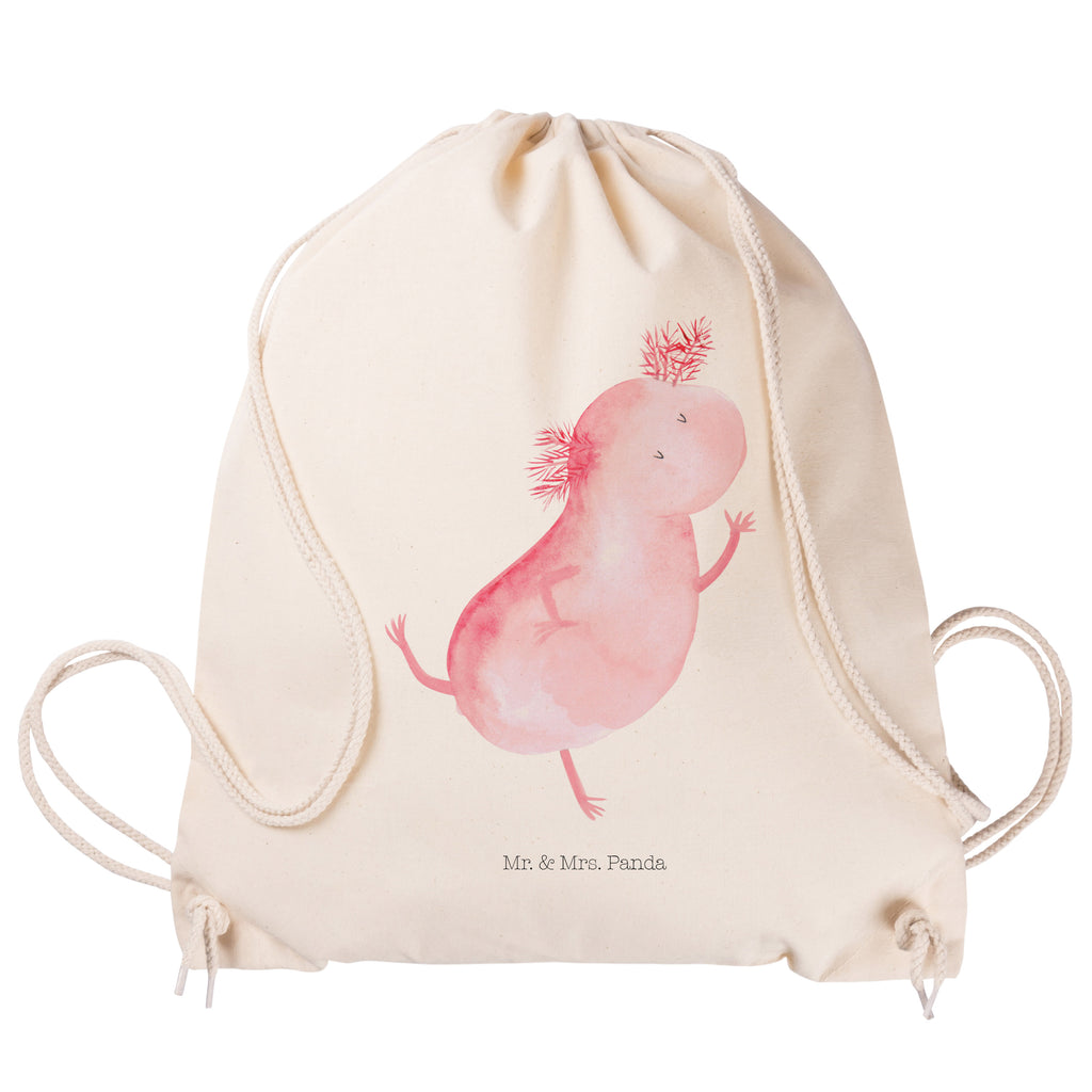 Sportbeutel Axolotl tanzt Turnbeutel, Beutel, Sporttasche, Tasche, Stoffbeutel, Axolotl, Molch, Axolot, Schwanzlurch, Lurch, Lurche, Dachschaden, Sterne, verrückt, Freundin, beste Freundin