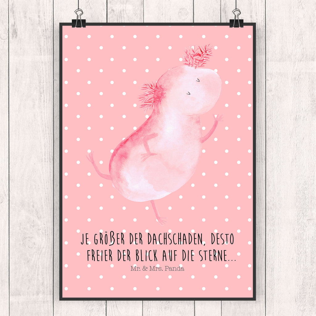 Poster Axolotl tanzt Poster, Wandposter, Bild, Wanddeko, Küchenposter, Kinderposter, Wanddeko Bild, Raumdekoration, Wanddekoration, Handgemaltes Poster, Mr. & Mrs. Panda Poster, Designposter, Kunstdruck, Posterdruck, Axolotl, Molch, Axolot, Schwanzlurch, Lurch, Lurche, Dachschaden, Sterne, verrückt, Freundin, beste Freundin