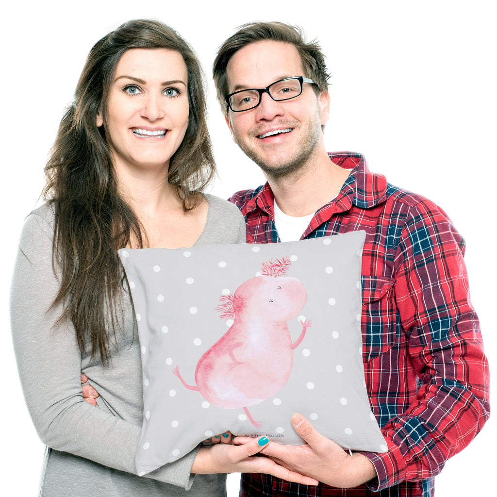 40x40 Kissen Axolotl tanzt Kissenhülle, Kopfkissen, Sofakissen, Dekokissen, Motivkissen, Axolotl, Molch, Axolot, Schwanzlurch, Lurch, Lurche, Dachschaden, Sterne, verrückt, Freundin, beste Freundin