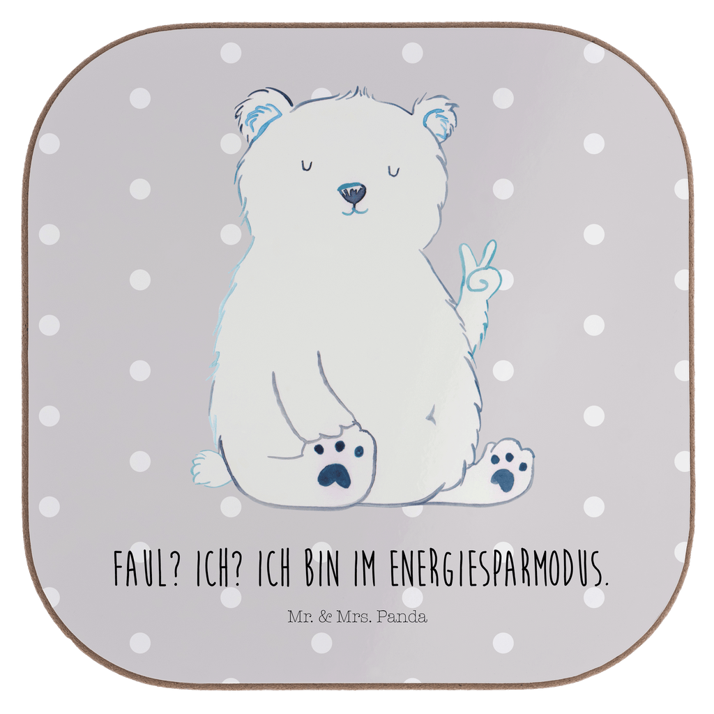 Quadratische Untersetzer Eisbär Faul Bierdeckel, Glasuntersetzer, Untersetzer Gläser, Getränkeuntersetzer, Bär, Teddy, Teddybär, Eisbär, Nordpol, Faul, Entspannen, Relaxen, Büro, Arbeit, Bürojob, Arbeitsplatz, Homeoffice