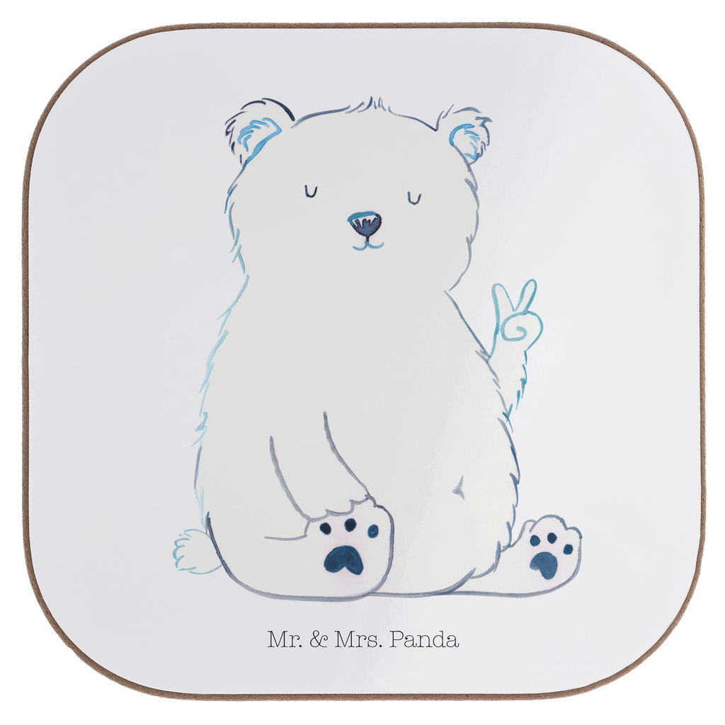 Quadratische Untersetzer Eisbär Faul Bierdeckel, Glasuntersetzer, Untersetzer Gläser, Getränkeuntersetzer, Bär, Teddy, Teddybär, Eisbär, Nordpol, Faul, Entspannen, Relaxen, Büro, Arbeit, Bürojob, Arbeitsplatz, Homeoffice