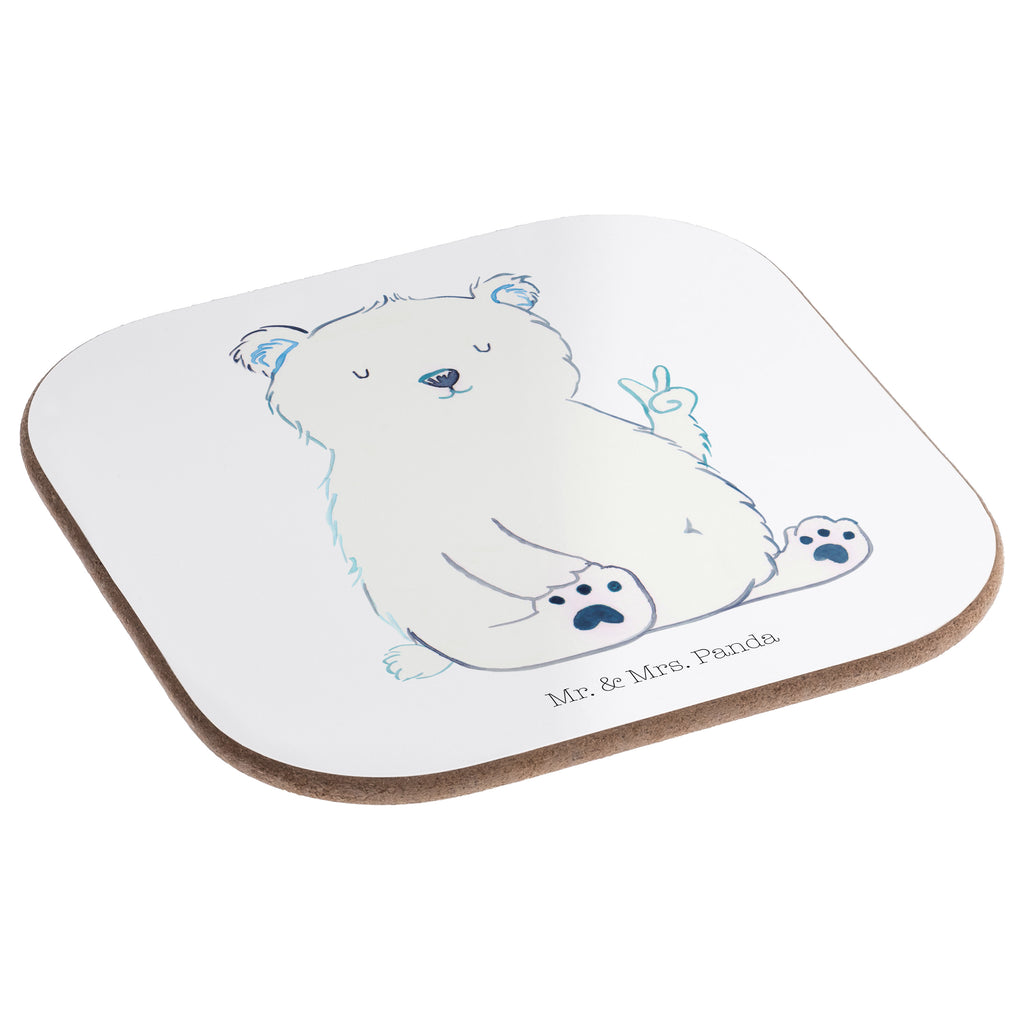 Quadratische Untersetzer Eisbär Faul Bierdeckel, Glasuntersetzer, Untersetzer Gläser, Getränkeuntersetzer, Bär, Teddy, Teddybär, Eisbär, Nordpol, Faul, Entspannen, Relaxen, Büro, Arbeit, Bürojob, Arbeitsplatz, Homeoffice