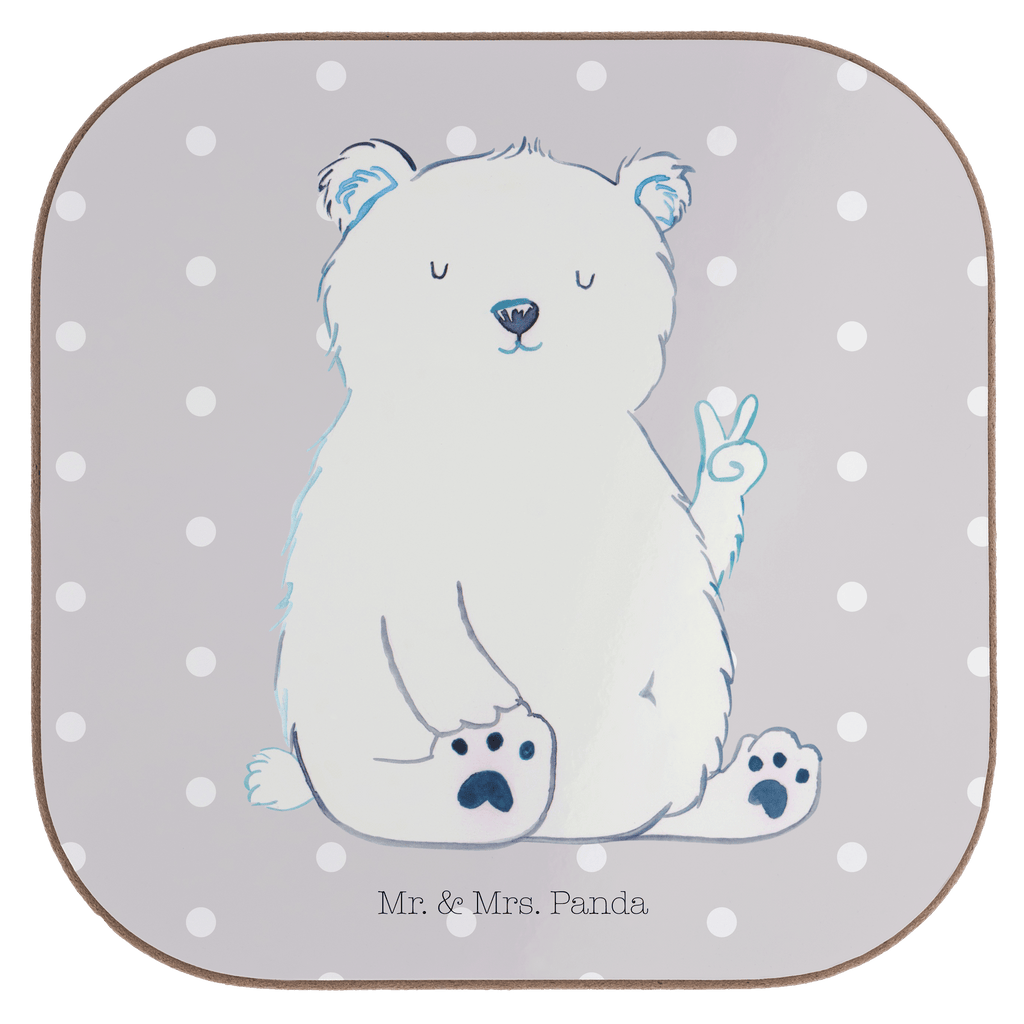 Quadratische Untersetzer Eisbär Faul Bierdeckel, Glasuntersetzer, Untersetzer Gläser, Getränkeuntersetzer, Bär, Teddy, Teddybär, Eisbär, Nordpol, Faul, Entspannen, Relaxen, Büro, Arbeit, Bürojob, Arbeitsplatz, Homeoffice
