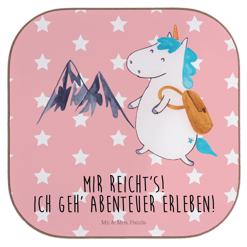 Quadratische Untersetzer Einhorn Bergsteiger Bierdeckel, Glasuntersetzer, Untersetzer Gläser, Getränkeuntersetzer, Einhorn, Einhörner, Einhorn Deko, Pegasus, Unicorn, Bergsteiger, Abenteuer, Berge, Abenteurer, Weltenbummler, Weltreise, Reisen, Urlaub, Entdecker