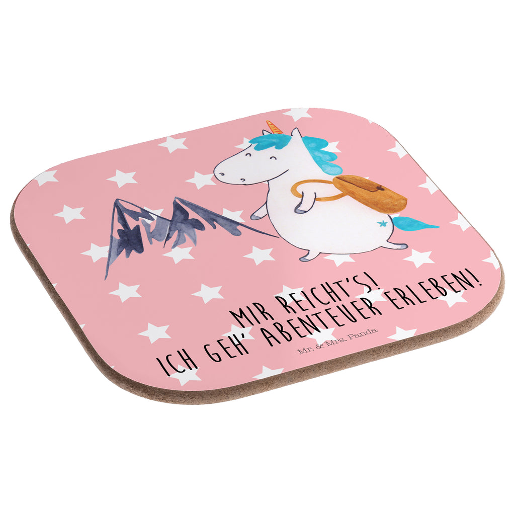 Quadratische Untersetzer Einhorn Bergsteiger Bierdeckel, Glasuntersetzer, Untersetzer Gläser, Getränkeuntersetzer, Einhorn, Einhörner, Einhorn Deko, Pegasus, Unicorn, Bergsteiger, Abenteuer, Berge, Abenteurer, Weltenbummler, Weltreise, Reisen, Urlaub, Entdecker