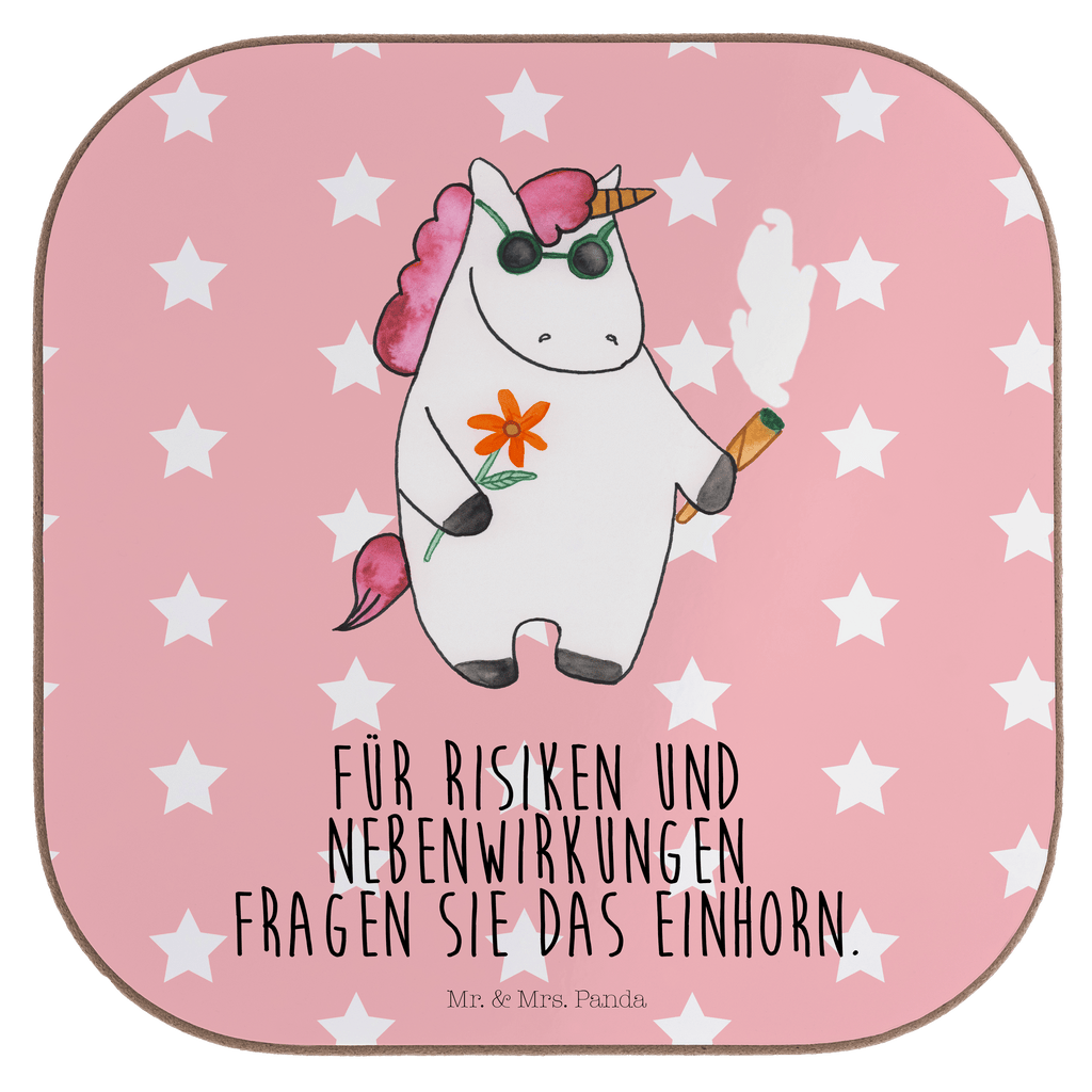 Quadratische Untersetzer Einhorn Woodstock Bierdeckel, Glasuntersetzer, Untersetzer Gläser, Getränkeuntersetzer, Einhorn, Einhörner, Einhorn Deko, Pegasus, Unicorn, Kiffen, Joint, Zigarette, Alkohol, Party, Spaß. lustig, witzig, Woodstock