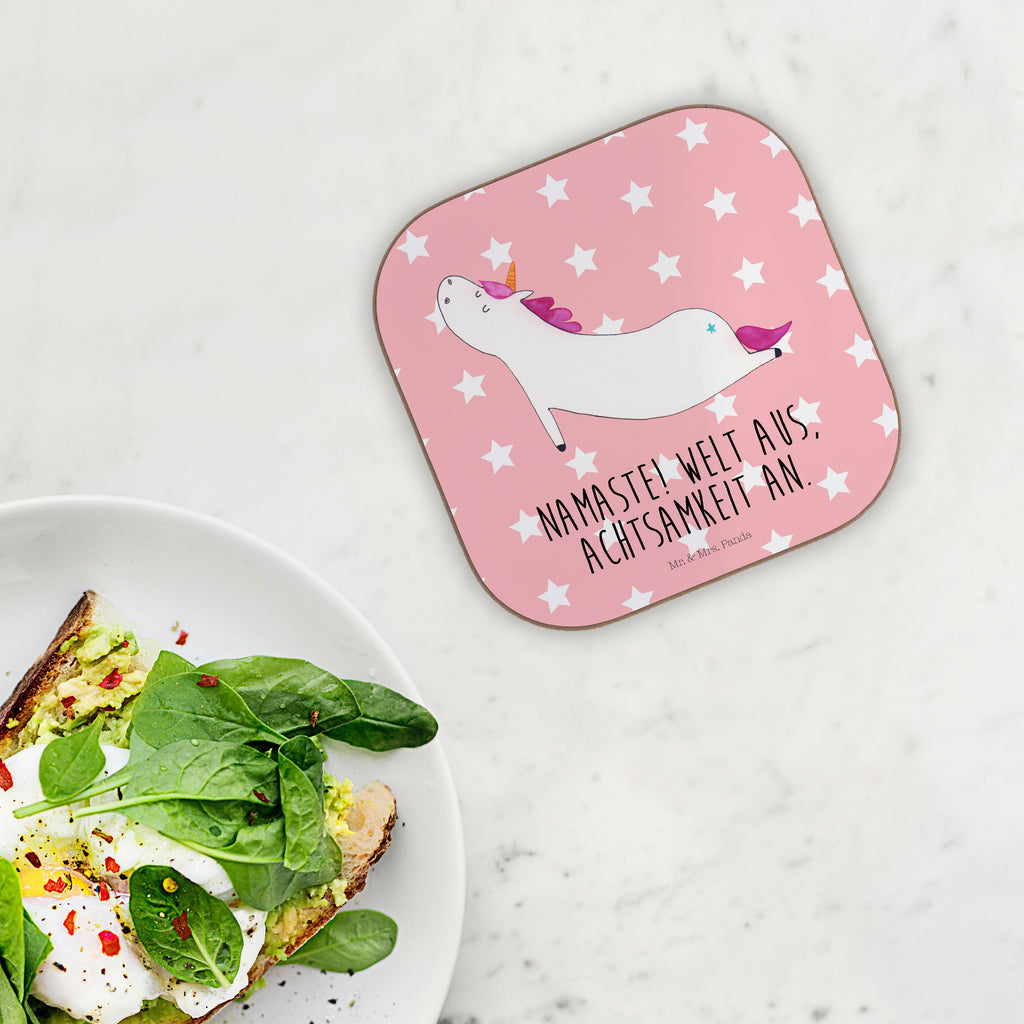 Quadratische Untersetzer Einhorn Yoga Bierdeckel, Glasuntersetzer, Untersetzer Gläser, Getränkeuntersetzer, Einhorn, Einhörner, Einhorn Deko, Pegasus, Unicorn, Yoga, Namaste, Achtsamkeit, Entspannung, Joga, Yogamatte, Sport, lustig, witzig, süß