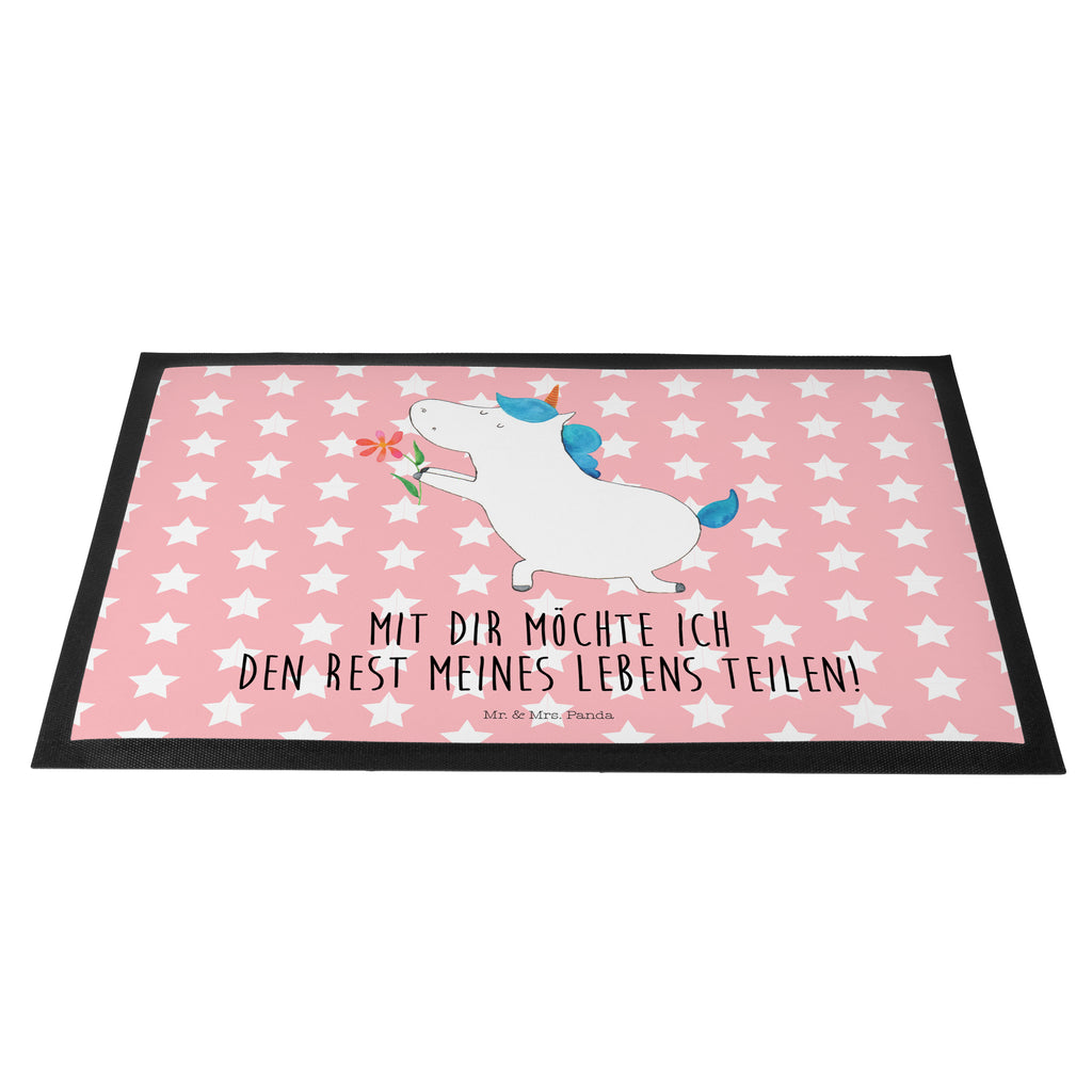 Fußmatte Einhorn Blume Einhorn, Einhörner, Unicorn, Liebe, Liebesbeweis, Antrag, Heiratsantrag, Verlobung, Ehepaar, Pärchen, Partner, Freund, Freundin, Ehe, heiraten Türvorleger, Schmutzmatte, Fußabtreter, Matte, Schmutzfänger, Fußabstreifer, Schmutzfangmatte, Türmatte, Motivfußmatte,  Haustürmatte, Vorleger  Einhorn, Einhörner, Einhorn Deko, Pegasus, Unicorn