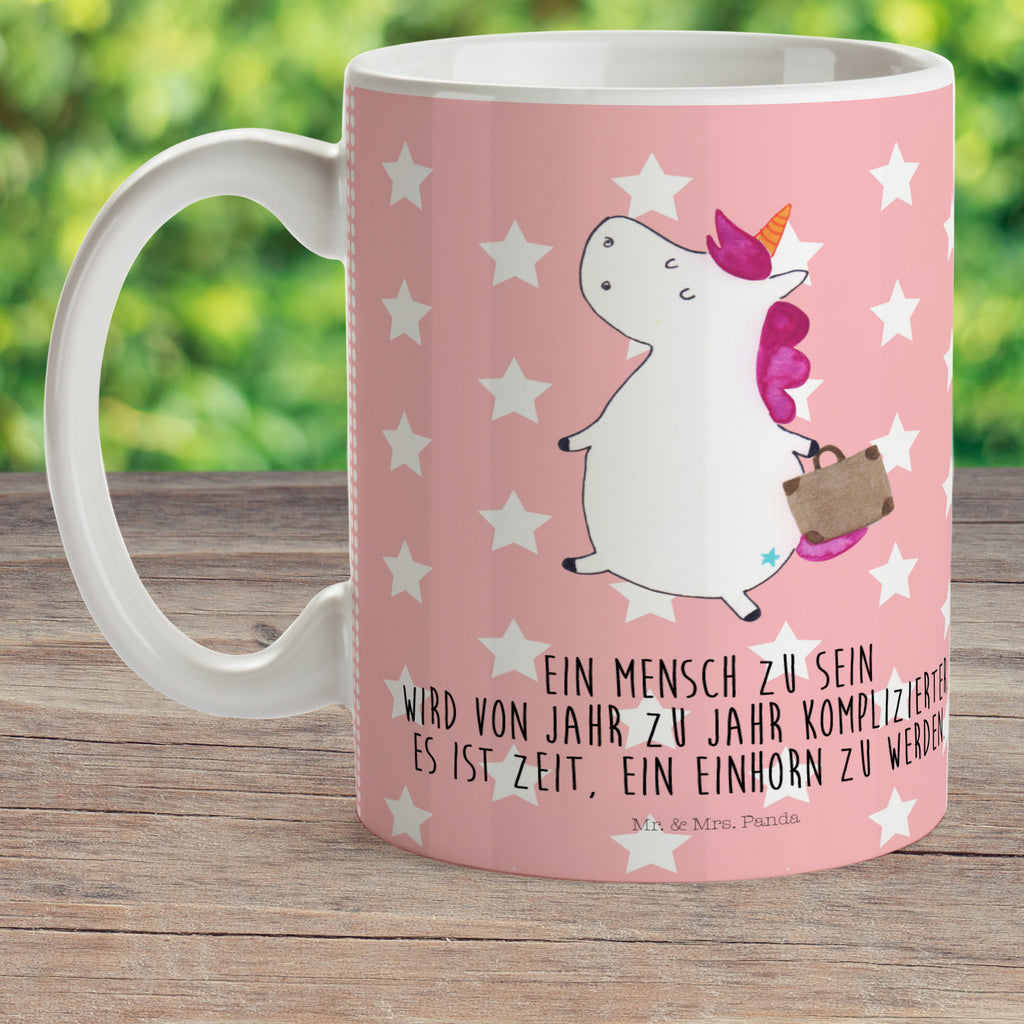 Kindertasse Einhorn Koffer Kunststoff Tasse, Kindergarten, Tasse, Trinkbecher, Camping Becher, Kaffeetasse, Kunststoffbecher, Kindergartenbecher, Outdoorgeschirr, Kunststoffgeschirr, Reisebecher, Reisetasse, Kinderbecher, Einhorn, Einhörner, Einhorn Deko, Pegasus, Unicorn, unicorn, Koffer, Verreisen, Reise, Gepäck, Abenteuer, Erwachsen, Kind, albern, Spaß, lustig, witzig