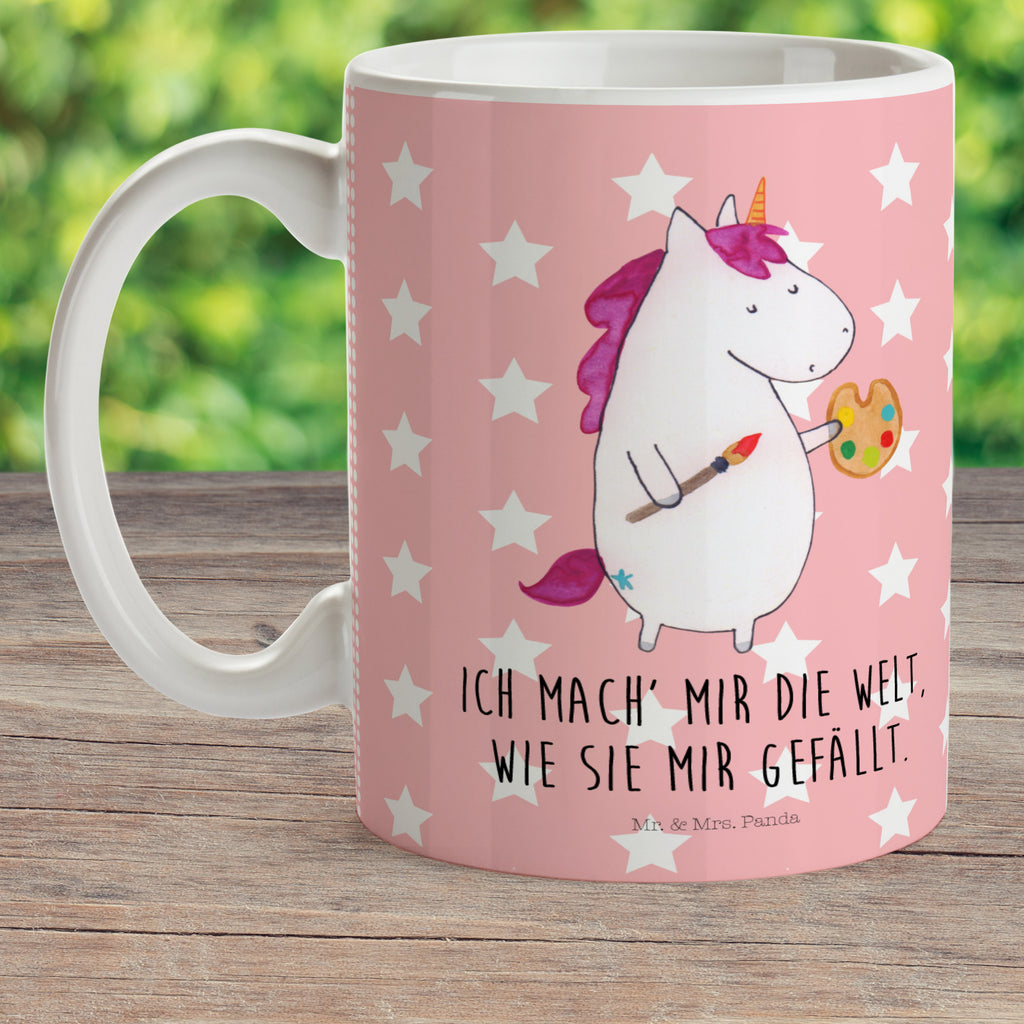 Kindertasse Einhorn Künstler Kunststoff Tasse, Kindergarten, Tasse, Trinkbecher, Camping Becher, Kaffeetasse, Kunststoffbecher, Kindergartenbecher, Outdoorgeschirr, Kunststoffgeschirr, Reisebecher, Reisetasse, Kinderbecher, Einhorn, Einhörner, Einhorn Deko, Pegasus, Unicorn, Englisch, Künstler, Artist, Malen, Zeichnen, Welt, Farbe, Stift, Pinsel, Geschenk, Maler