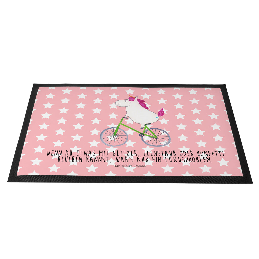 Fußmatte Einhorn Radfahrer Türvorleger, Schmutzmatte, Fußabtreter, Matte, Schmutzfänger, Fußabstreifer, Schmutzfangmatte, Türmatte, Motivfußmatte, Haustürmatte, Vorleger, Einhorn, Einhörner, Einhorn Deko, Pegasus, Unicorn, Radfahren, Radfahrer, Rad, Bike, Feenstaub, Konfetti, Luxusproblem, Kummer, Liebeskummer