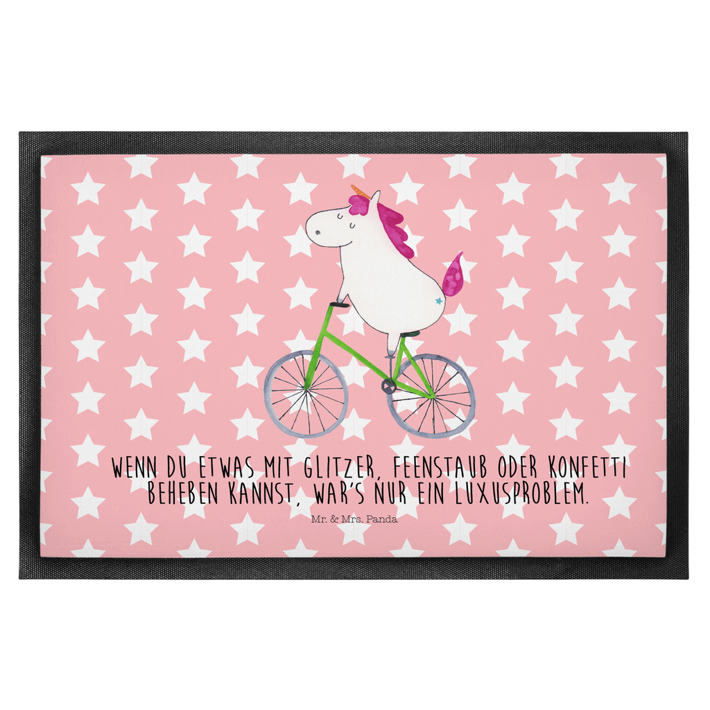 Fußmatte Einhorn Radfahrer Türvorleger, Schmutzmatte, Fußabtreter, Matte, Schmutzfänger, Fußabstreifer, Schmutzfangmatte, Türmatte, Motivfußmatte, Haustürmatte, Vorleger, Einhorn, Einhörner, Einhorn Deko, Pegasus, Unicorn, Radfahren, Radfahrer, Rad, Bike, Feenstaub, Konfetti, Luxusproblem, Kummer, Liebeskummer